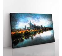 Nashville Tennessee Skyline At Night Modern Art Canvas Wall Art Print Ready to Hang, Framed Picture for Living Room Bedroom Home Office Décor, 60x40 cm (24x16 Inch)