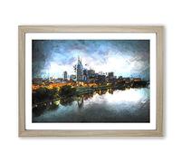 Nashville Tennessee Skyline At Night Modern Art Framed Wall Art Print, Ready to Hang Picture for Living Room Bedroom Home Office Décor, Oak A3 (46 x 34 cm)