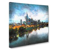 Nashville Tennessee Skyline at Night Modern Canvas Wall Art Print Ready to Hang, Framed Picture for Living Room Bedroom Home Office Décor, 14x14 Inch (35x35 cm)