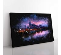 Nashville Tennessee Skyline Paint Splash Modern Art Canvas Wall Art Print Ready to Hang, Framed Picture for Living Room Bedroom Home Office Décor, 50x35 cm (20x14 Inch)
