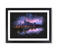 Nashville Tennessee Skyline Paint Splash Modern Art Framed Wall Art Print, Ready to Hang Picture for Living Room Bedroom Home Office Décor, Black A4 (34 x 25 cm)