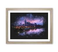 Nashville Tennessee Skyline Paint Splash Modern Art Framed Wall Art Print, Ready to Hang Picture for Living Room Bedroom Home Office Décor, Oak A3 (46 x 34 cm)