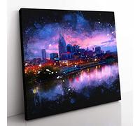 Nashville Tennessee Skyline Paint Splash Modern Canvas Wall Art Print Ready to Hang, Framed Picture for Living Room Bedroom Home Office Décor, 50x50 cm (20x20 Inch)