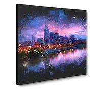 Nashville Tennessee Skyline Paint Splash Modern Canvas Wall Art Print Ready to Hang, Framed Picture for Living Room Bedroom Home Office Décor, 14x14 Inch (35x35 cm)