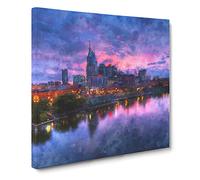 Nashville Tennessee Skyline Painting Modern Canvas Wall Art Print Ready to Hang, Framed Picture for Living Room Bedroom Home Office Décor, 14x14 Inch (35x35 cm)