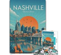 Nashville Tennessee Travel Poster Jigsaw Puzzle for Adults, 1000 Pieces | Section-by-section building - easier piece organisation alone or together.