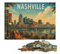 Nashville Tennessee Travel Poster Jigsaw Puzzle for Adults, 300 Pieces | Jigsaw Puzzle - visual matching for a more organised build during indoor leisure.