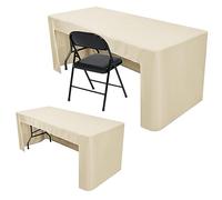Nasitos 2 Pack Beige 4ft Rectangular Tablecloths, Fitted-Open Back, Wrinkle Resistant Polyester, Perfect for Parties, Weddings, Banquets, Trade Shows