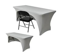 Nasitos 2 Pack Fitted Tablecloth for Rectangle 6 ft Table-Open Back Spandex Grey Table Cover Washable Fabric and Wrinkle Resistant Table Cloth for Parties, Wedding, Craft Fair, Cocktails
