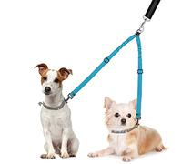 Nasjac Double Dog Lead Splitter, Lightweight No Tangle 360ｰ Rotation Dog Leash Coupler for Walking 2 Dogs, Adjustable Shock Absorbing Bungee Reflective Dual Split Lead for Two Small Twin Puppy