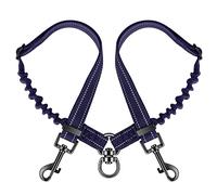 Nasjac Double Dog Lead Splitter, Lightweight No Tangle 360ｰ Rotation Dog Leash Coupler for Walking 2 Dogs, Adjustable Shock Absorbing Bungee Reflective Dual Split Lead for Two Small Twin Puppy