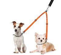 Nasjac Double Dog Lead Splitter, Lightweight No Tangle 360ｰ Rotation Dog Leash Coupler for Walking 2 Dogs, Adjustable Shock Absorbing Bungee Reflective Dual Split Lead for Two Small Twin Puppy