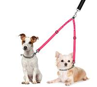 Nasjac Double Dog Lead Splitter, Lightweight No Tangle 360ｰ Rotation Dog Leash Coupler for Walking 2 Dogs, Adjustable Shock Absorbing Bungee Reflective Dual Split Lead for Two Small Twin Puppy