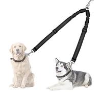 Nasjac Double Dog Lead Splitter, No Tangle 360ｰ Rotation Dog Leash Coupler for Walking 2 Dogs, Adjustable Shock Absorbing Bungee Reflective Dual Lead for Two Pets Dogs Medium Large Training