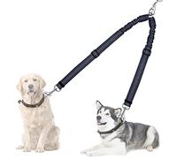 Nasjac Double Dog Lead Splitter, No Tangle 360ｰ Rotation Dog Leash Coupler for Walking 2 Dogs, Adjustable Shock Absorbing Bungee Reflective Dual Lead for Two Pets Dogs Medium Large Training