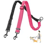 Nasjac Double Dog Lead Splitter, No Tangle 360° Rotation Dog Leash Coupler for Walking 2 Dogs, Adjustable Shock Absorbing Bungee Reflective Dual Lead for Two Pets Dogs Medium Large Training