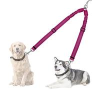 Nasjac Double Dog Lead Splitter, No Tangle 360ｰ Rotation Dog Leash Coupler for Walking 2 Dogs, Adjustable Shock Absorbing Bungee Reflective Dual Lead for Two Pets Dogs Medium Large Training