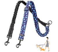 Nasjac Double Dog Lead Splitter, No Tangle 360° Rotation Dog Leash Coupler for Walking 2 Dogs, Adjustable Shock Absorbing Bungee Reflective Dual Lead for Two Pets Dogs Medium Large Training