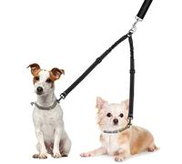 Nasjac Double Dog Lead Splitter, No Tangle 360° Rotation Dog Leash Coupler for Walking 2 Dogs, Adjustable Shock Absorbing Bungee Reflective Dual Lead (Black, S (for Pets 7-20 LBS))