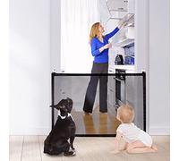 Nasjac Magic Gate for Dogs, 110cm Foldable Mesh Pet Stair Cat Gate Fence with Strong 3M Adhesive Hooks, Stairs Porch Protective Secure Guard to Keep Dogs Away for Small Kittens, Puppy, Baby