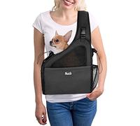 Nasjac Pet Dog Sling Carrier, Hands Free Papoose Front Carrier Small Dog Puppy Walking Breathable Mesh Hard Bottom Support Adjustable Padded Strap Pocket Safety Belt Travel Bag Washable