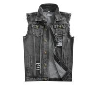 NASKY Men's Fit Retro Ripped Denim Vest Sleeveless Jean Vest and Jacket, Dark Grey, Small
