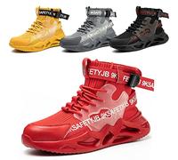 Nasogetch Safety Shoes Men Women Work Boots with Steel Toe Cap Trainers Lightweight Breathable Comfortable Work Shoes Red UK 10 (Label Size 44)
