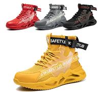 Nasogetch Safety Shoes Men Women Work Boots with Steel Toe Cap Trainers Lightweight Breathable Comfortable Work Shoes Yellow UK 5 (Label Size 37)