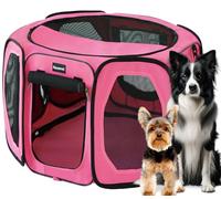 Nasonet Dog Playpen, Cat Dog Crate Portable Pet Exercise Cage Kennel House Puppy Playpen Animal Playpen Indoor/Outdoor, Water-Resistant Kennel Tent with Traveling Bag (Pink, Large)