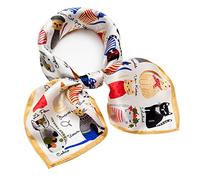 NaSoPerfect 27 inch Silk Feeling Scarf Square Satin Head Scarf Fashion Neck Scarfs for Women, 41 Cat Beige, 27" x 27"
