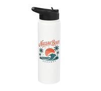 Nassau Beach Bahamas Sunset Wave Palm Trees Stainless Steel Insulated Water Bottle