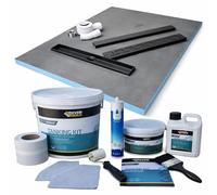 Nassboards 30mm Linear Wetroom Shower Tray & Waterproofing Aqua Kit - 1200 x 900mm Low Profile Wet Room Base with Fast Flow Drain & Black Upstand - Complete Tiling Shower System & Linear Grate Options