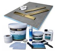 Nassboards 30mm Linear Wetroom Shower Tray & Waterproofing Aqua Kit - 1200 x 900mm Low Profile Wet Room Base with Fast Flow Drain & Gold Upstand - Complete Tiling Shower System & Linear Grate Options