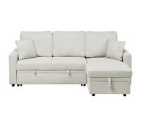 Corner Sofa Bed 3 Seater NASSJO Faux Linen Light Beige Left Hand