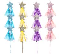 NASSMOSSE 12Pcs Princess Wand for Girls, Glitter Fairy Wands with Shiny Stars, Angel Sticks with Ribbon Costume Props for Birthday Wedding Party Favors