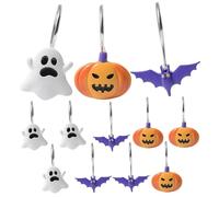 NASSMOSSE 12PCS/Set Shower Curtain Hooks Heavy-Resistant Resin Shower Hooks 4-Type Hanging Curtain Set for Bathroom Decor Halloween Decor