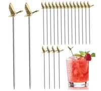 NASSMOSSE 20Pcs Metal Cocktail Picks, Golden Swan Stainless Steel Cocktail Skewers Martini Olive Sticks for Bar Barbecue Fruit
