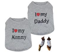 NASSMOSSE 2PCS Dog Clothes Comfortable and Warm Pet Vest with Funny Printing I Love My Daddy & Mommy Shirts for Cats Washable Cat Shirt for Pet Supplies Lovers, M