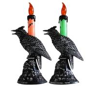NASSMOSSE 2PCS Halloween Flameless Candles, LED Halloween Candles with Raven Holder, Battery Operated Scary Crow Lamp for Table Decor