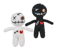 NASSMOSSE 2Pcs Handmade Crochet Voodoo Doll, Creepy Ghost Design Emotional Support Toy, Halloween Decorations, Black White