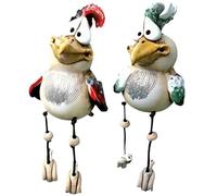 NASSMOSSE 2Pcs Shelf Sitters with Dangling Legs 4x3.5x3in Fun Big Eyes Jittery Legs Chicken Bird Ornament Resin Figurines for Shelves Windowsills Office Living Room Garden
