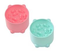 NASSMOSSE 2Pcs Slow Feeder Cat Bowl, Anti-choking Safe Plastic Elevated Cat Slow Feeder Bowl for Dry and Wet Food, 5x3.4 Inch