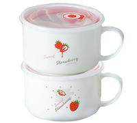 NASSMOSSE 2Pcs Soup Bowls with Handles, 28oz Sealed Microwave Soup Mug with Lid Ceramic Travel Mug for Ramen, Noodle, Porridge Random Color