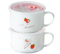 NASSMOSSE 2Pcs Soup Bowls with Handles, 28oz Sealed Microwave Soup Mug with Lid Ceramic Travel Mug for Ramen, Noodle, Porridge Random Color