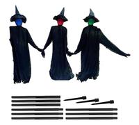 NASSMOSSE 3Pcs Decorations Outdoor 5.57ft Sound-Activated 3 Witches Holding Hands with Poles, Light Up Screaming Witch Life Size Scary Decorations for Yard Patio Lawn Halloween Decor