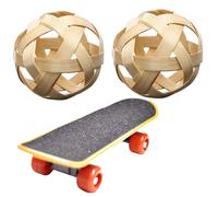 NASSMOSSE 3Pcs Tortoise Toys Set Include 2 Fun Natural Bamboo Tortoise Treat Ball and 1 Anti-slip Plastic Training Skateboard for Small Animals Pets Tortoises Turtles
