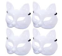 NASSMOSSE 4 Pcs Cat Mask DIY Blank Paintable Fox Mask Half Face Unfinished White Therian with Elastic Band for Cosplay Masquerade Party Halloween Decor