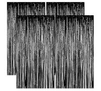 NASSMOSSE 4Pcs Black Foil Fringe Curtains 3.3x8.2ft Glossy Black Tinsel Backdrop Decorative Tinsel Curtain for Birthday, Baby shower, Wedding, Halloween Party