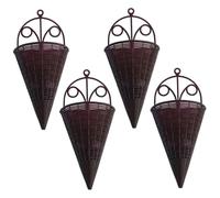 NASSMOSSE 4Pcs Cone Shaped Hanging Baskets, 12" Tall Plastic Rattan Vertical Cone Hanging Baskets for Plants Outdoor, Decorative Vintage Wall Plant Holders for Home Garden Balcony