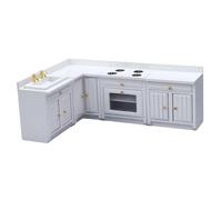 NASSMOSSE 4Pcs Dollhouse Kitchen Set, Wooden 1/12 Scale Toy Stove Sink Cabinet Cooking Table Set, Dollhouse Furniture Delicate Model Decor Realistic Accessory Pretend Play DIY Supplies, White